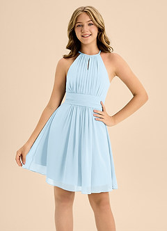Azazie Bonnie Junior Sky Blue A-Line Pleated Chiffon Dress image5