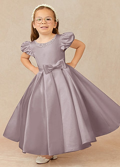 Azazie Jewel Robe Demoiselle D'honneur Fillette Robe Princesse en Mat Satiné Plissée Crépuscule image1