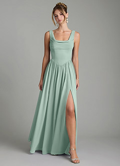 Azazie Novi Bridesmaid Dresses Agave A-Line Pleated Chiffon Dress image1