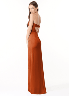 Azazie Leonis Robes de demoiselle d'honneur Robe Sirène Convertible en Satin extensible Plissée Orange Brûlée image7