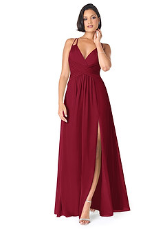 Azazie Farren Robes de demoiselle d'honneur Robe Trapèze Convertible en Mousseline de soie Plissée Bourgogne image1