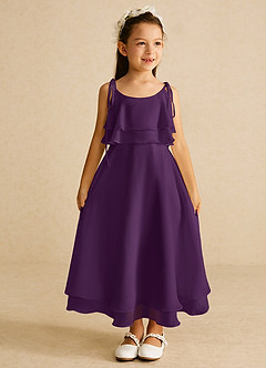 Azazie Temi Jurken voor bloemenmeisjes A-Lijn Jurk van Chiffon Spaghetti Bandje Druif image3