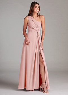 Azazie Brooke Bridesmaid Dresses Powder Pink A-Line One Shoulder Chiffon Dress image4