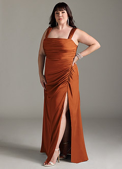 Azazie Jesaphine Bridesmaid Dresses Cinnamon Sheath Bow Stretch Satin Dress image11