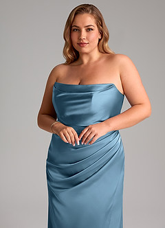 Azazie Leonis Bridesmaid Dresses Steel Blue Mermaid Pleated Stretch Satin Convertible Dress image11