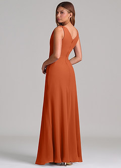 Azazie Nerine Brudtärnklänningar Klä av A-Linje i Chiffong Plisserad Bränd Apelsin image2