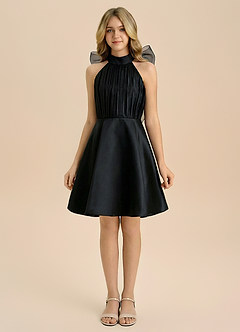 Azazie Elsie Junior Formal Linia A Marszczony Siatka Mini Młodsza druhna Sukienka image3