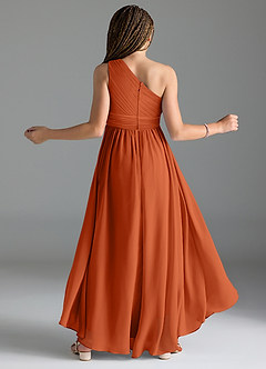 Azazie Mathilda Junior Robe Trapèze en Mousseline de soie Plissée Orange Brûlée image2