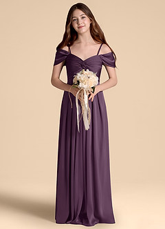 Azazie Kaitlynn Junior Vestido de Ciruela de Satén Elástico de Corte en A con Vestidos sin tirantes image4