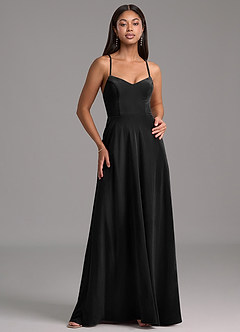 Azazie Mei Robes de demoiselle d'honneur Robe Trapèze en velours Corset Noir image5