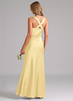 Azazie Kamila Bridesmaid Dresses Butter A-Line Pleated Stretch Satin Dress image2