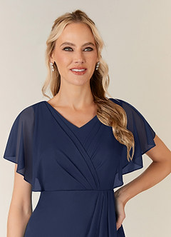 Azazie Waverly Mother of the Bride Dresses Dark Navy Sheath Pleated Mesh Dress image6