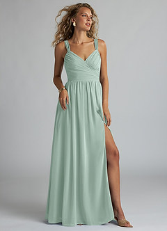 Azazie Aziza Bridesmaid Dresses Agave A-Line V-Neck Pleated Chiffon Dress image2