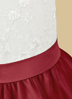 Azazie Vetty Flower Girl Dresses Ivory Pomegranate A-Line Lace Tulle Dress image11