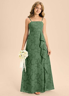 Azazie Kaylee Junior Eucalyptus A-Line with Belt Floral Burnout Dress image4