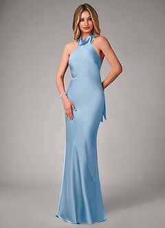 Azazie Velli Suknie dla druhen Syrena Wysoka Kołnierz Satyna elastyczna Do ziemi Sukienka image3