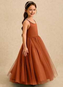 Azazie Aurora Flower Girl Dresses Burnt Orange A-Line Bow Tulle Dress image4