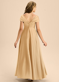 Azazie Rowena Junior Gold A-Line Bow Stretch Satin Dress image5