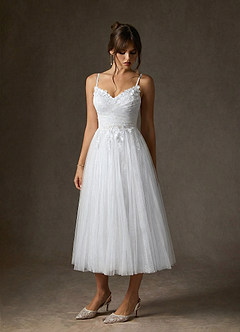 Azazie Zenia At-home Try On Dresses Diamond White A-Line Tulle Dress image4