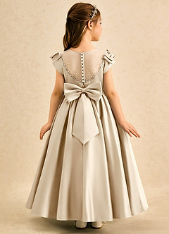 Azazie Toffee Robe Demoiselle D'honneur Fillette Robe Robe de bal en Mat Satiné Nœud Champagne image1