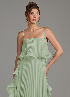 Azazie Alexia Robes de demoiselle d'honneur Robe Trapèze en Mousseline de soie Rayé Vert Sauge image2