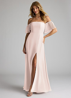 Azazie Sue Bridesmaid Dresses Rose Petal A-Line Off the Shoulder Chiffon Convertible Dress image3