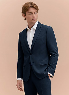 front Miles Navy Blue Seersucker Trousers Suit