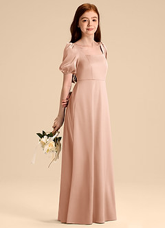 Azazie Briar Junior Rose Gold A-Line Bow Stretch Satin Dress image4