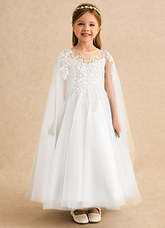Azazie Dandelion Flower Girl Dresses Ivory Ball-Gown Lace Dress image3