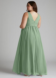 Azazie Yetta Maternity Bridesmaid Dresses A-Line V-Neck Gathered Chiffon Floor-Length Dress image11
