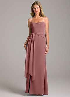Azazie Tahlia Bridesmaid Dresses Desert Rose A-Line with Belt Chiffon Dress image5
