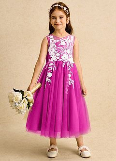Azazie Sundae Abiti da Ragazza di Fiori Abito Principessa in Pizzo Fucsia image3