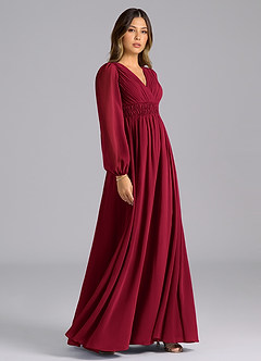 Azazie Palerma Bridesmaid Dresses Burgundy A-Line Long Sleeve Chiffon Dress image5