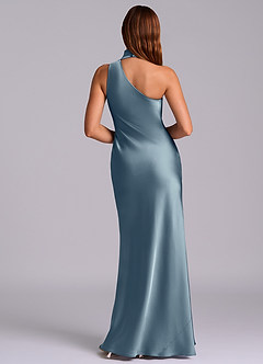 Azazie Seona Robes de demoiselle d'honneur Robe Sirène en Satin extensible Une épaule Bleu Poussiéreux image4
