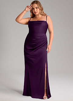 Azazie Leonis Vestidos de damas de honor Vestido de Uva de Satén Elástico de Corte Sirena Convertible con Plisado image11