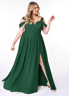 Azazie Lianne Bridesmaid Dresses Dark Green A-Line Off the Shoulder Chiffon Dress image10