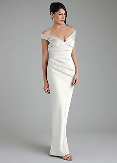 Azazie Stella Robes de demoiselle d'honneur Robe Fourreau Convertible en Satin extensible Corset Blanc image5