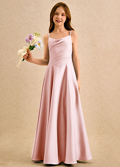 Azazie Coconut Girls Formal Blumenmädchenkleider A-Linie Plissee Stretch-Satin Kleid Zartrosa image4