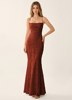 Natasha Burnt Umber Jacquard Corset Mermaid Prom Dress image4