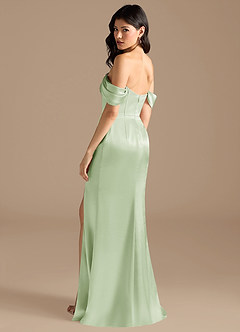 Azazie Lynden Bridesmaid Dresses Dusty Sage Sheath Off the Shoulder Metallic Satin Convertible Dress image3