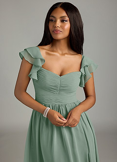 Azazie Anaya Brautjungfernkleider A-Linie Herzausschnitt Chiffon Kleid Silberner Salbei image6