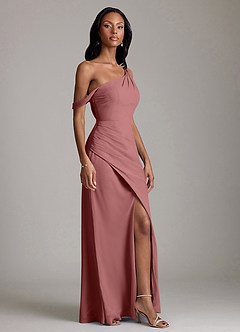 Azazie Madelyn Vestidos de damas de honor Vestido de Amatista de Gasa de Corte Sirena Convertible con Hombro unilateral image5