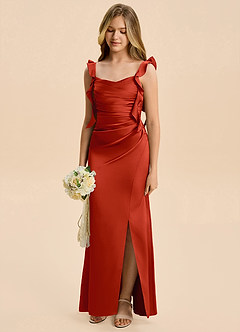 Azazie Jessamine Junior Rust A-Line Ruched Stretch Satin Dress image6