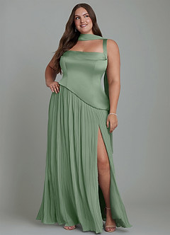 Azazie Stephanie Bridesmaid Dresses Matcha A-Line Pleated Stretch Satin Dress image15