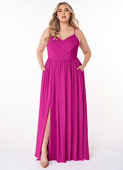 Azazie Cora Bridesmaid Dresses Fuchsia A-Line Pleated Chiffon Dress image6