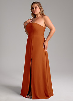Azazie Wren Vestidos de madrinha de casamento Vestido Páprica de Chiffon de Linha A com Fenda Lateral image13