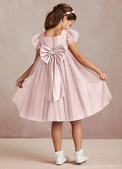 Azazie Kalio Flower Girl Dresses Blushing Pink A-Line with Sleeves Tulle Dress image1