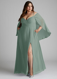 Azazie Cienna Robes de demoiselle d'honneur Robe Trapèze en Mousseline de soie Manches longues Sauge D'argent image9