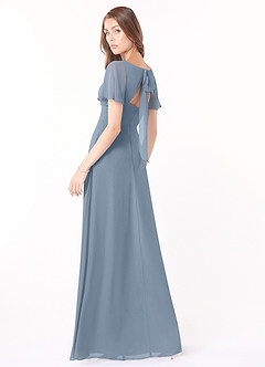 Azazie Kimber Bridesmaid Dresses Dusty Blue A-Line Flounce Sleeve Chiffon Dress image7