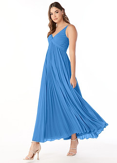 Azazie Raychelle Bridesmaid Dresses Blue Jay A-Line V-Neck Chiffon Dress image3